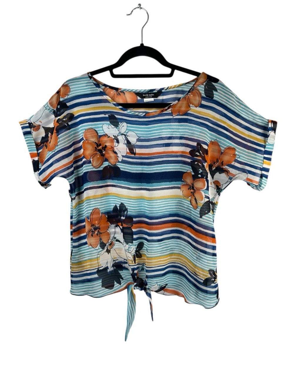 Brody Myles Floral Striped Tie Front Top Multicolour Short Sleeve Maximalist